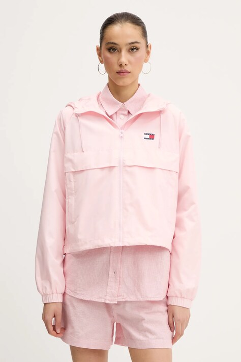 Tommy Jeans geacă culoarea roz, de tranzitie, oversize, DW0DW20672