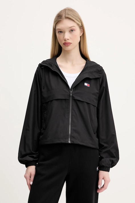 Bunda Tommy Jeans černá barva, přechodná, oversize, DW0DW20672