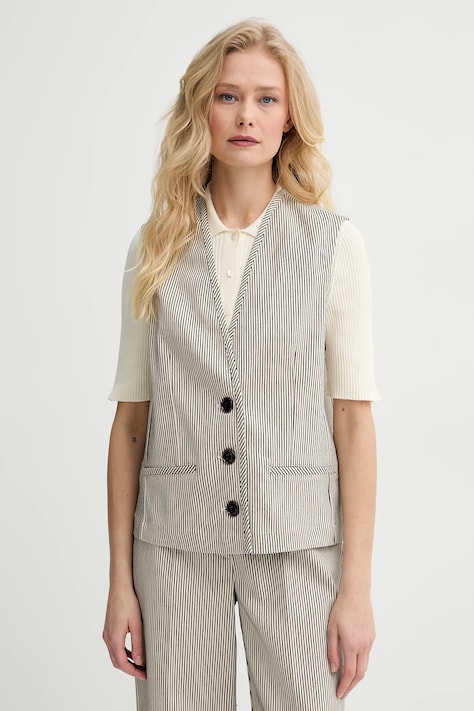 Sessun vestă din bumbac femei, culoarea bej, un singur rand de nasturi, 25213012
