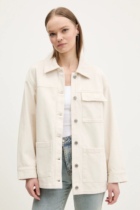 Abercrombie & Fitch jacheta de bumbac culoarea bej, de tranzitie, oversize, KI144-5062