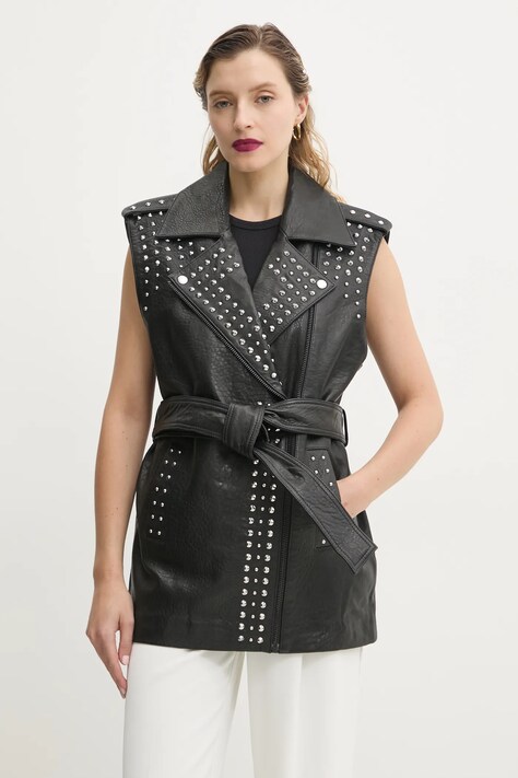 Bruuns Bazaar vesta din piele femei, culoarea negru, de tranzitie, BBW4350