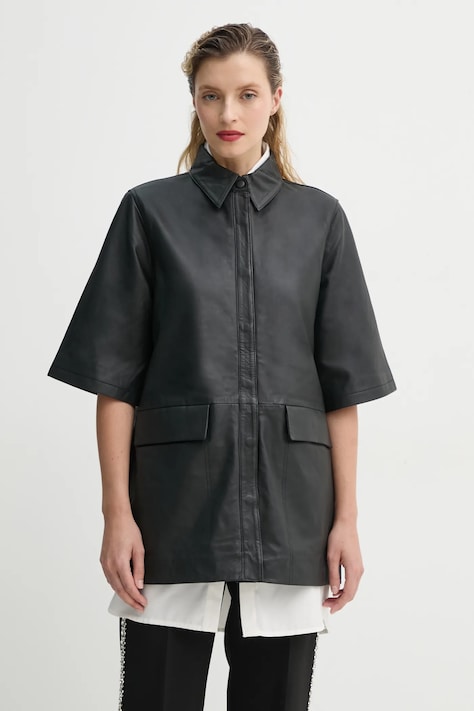 Bruuns Bazaar geaca de piele culoarea negru, de tranzitie, BBW4358
