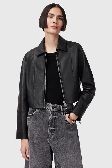 AllSaints geaca de piele ALMA culoarea negru, de tranzitie, W007LC