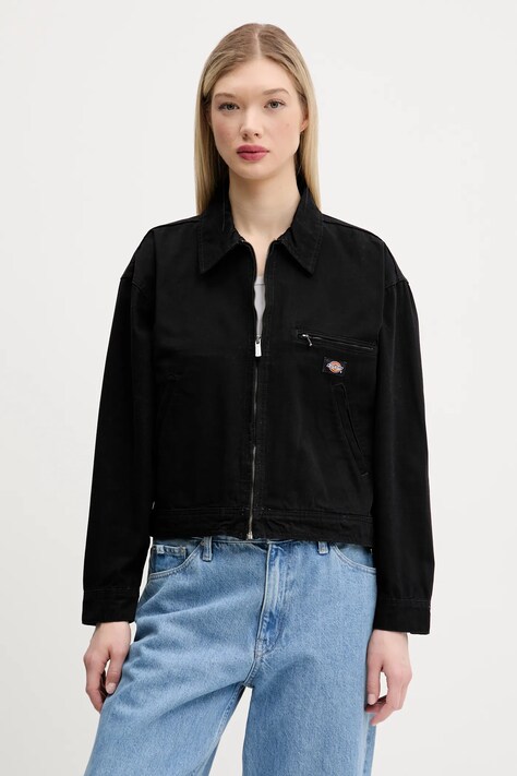 Dickies geacă din denim culoarea negru, de tranzitie, oversize, DK0A4Z77C401