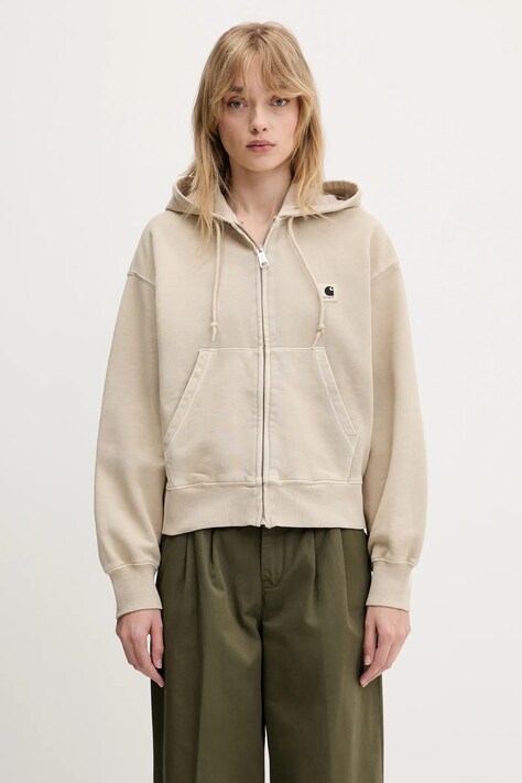 Carhartt WIP hanorac de bumbac Hooded Nelson Jacket culoarea bej, cu glugă, uni, I033830