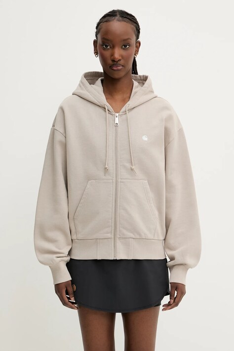 Хлопковая кофта Carhartt WIP Hooded Casey Jacket цвет бежевый с капюшоном однотонная I032642