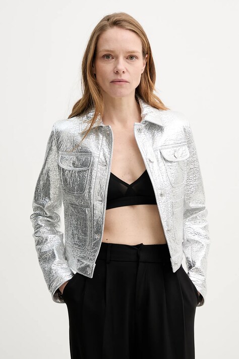 The Kooples geacă culoarea argintiu, de tranzitie, FBLO30008K
