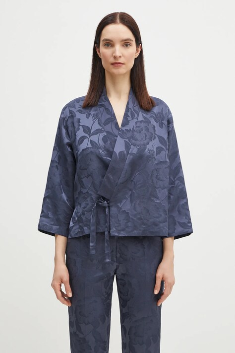 Kenzo linen blend blazer blue color patterned FF52VE0329JG.67