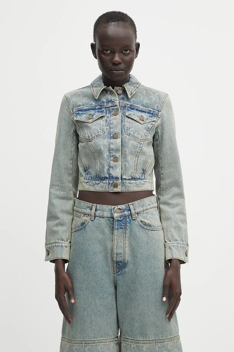 Marine Serre denim jacket Moon Laser Denim Cropped blue color WJA041A.CDEN0003