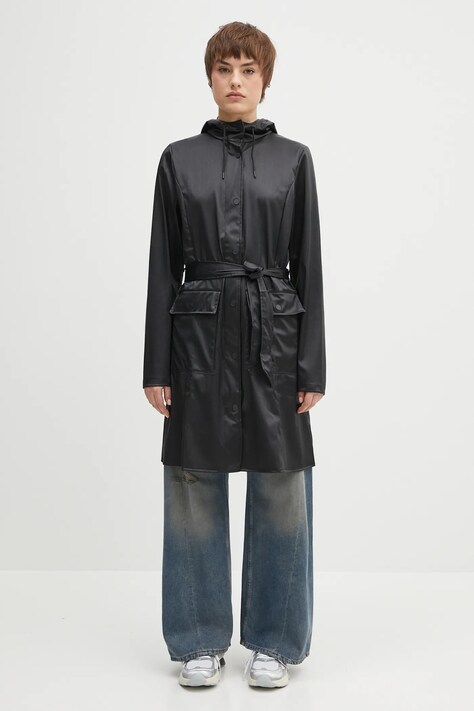 Rains geacă Curve Long Jacket W3 culoarea negru, de tranzitie, 18130.84