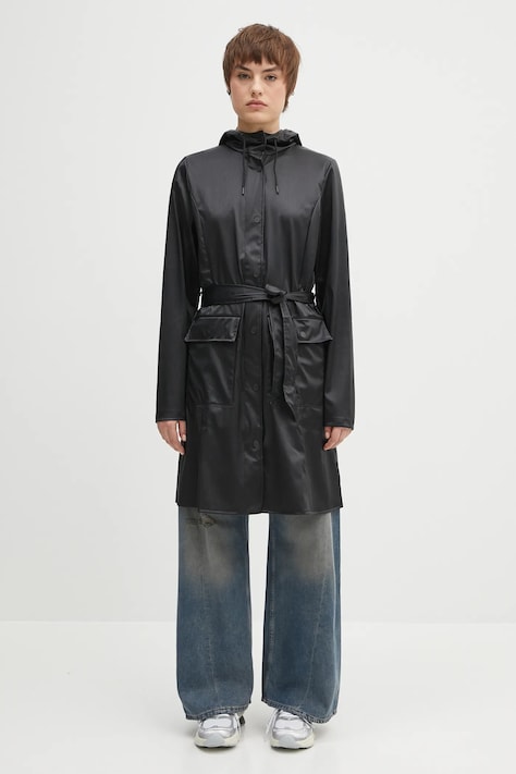 Μπουφάν Rains Curve Long Jacket W3 χρώμα: μαύρο, 18130.84