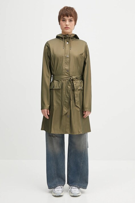 Rains geacă Curve Long Jacket W3 culoarea verde, de tranzitie, 18130.105