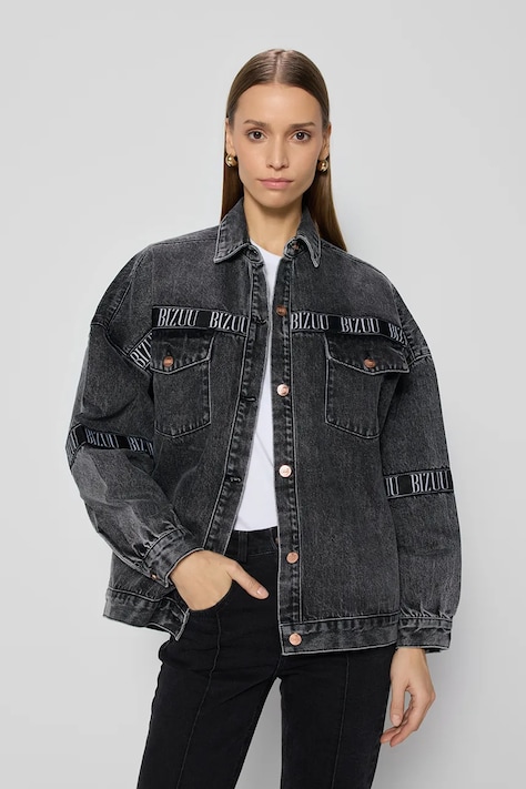 Bizuu geacă de blugi din bumbac PASSA culoarea negru, de tranzitie, oversize, PASSA_CZARNY_SS25