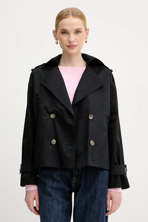 Бавовняна куртка Sisley колір чорний перехідна oversize 227YLN05Q