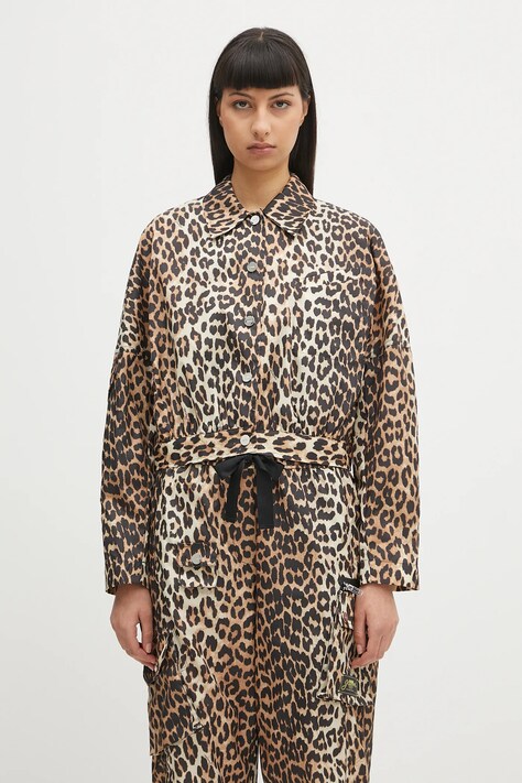 GANNI jacket Duchesse Nylon Short brown color W0470