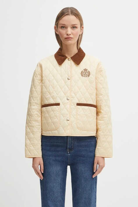 Sporty & Rich kurtka H&W Crest Nylon Cropped Quilted kolor beżowy przejściowa OW027620241CR01