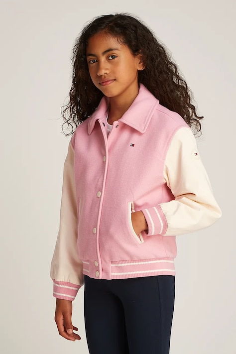 Παιδικό μπουφάν bomber Tommy Hilfiger χρώμα: ροζ, KG0KG08316