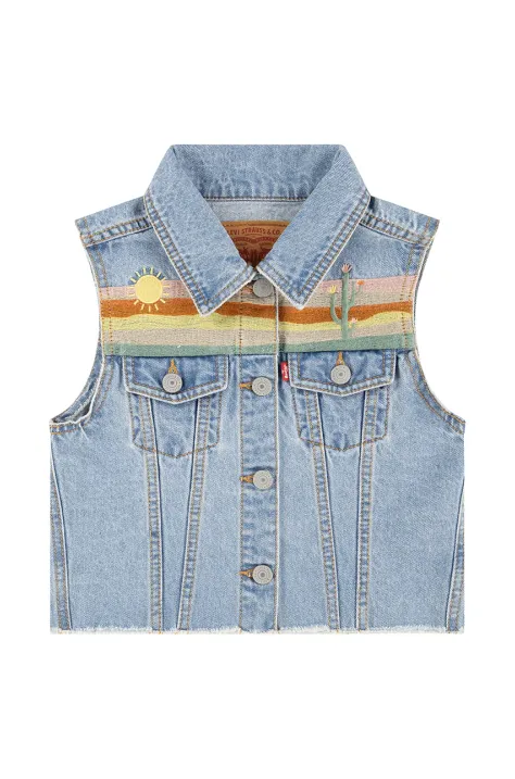 Otroški telovnik iz jeansa Levi's XS VEST WITH EMBROIDERY 4EM411