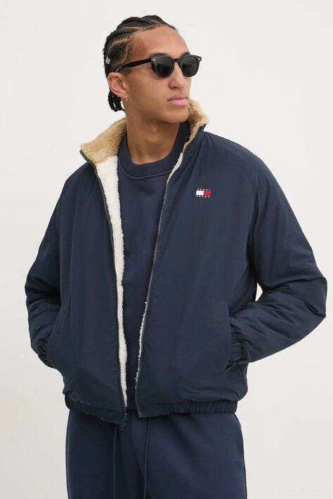 Tommy Jeans geaca cu doua fete barbati, culoarea bej, de tranzitie, oversize, DM0DM21129
