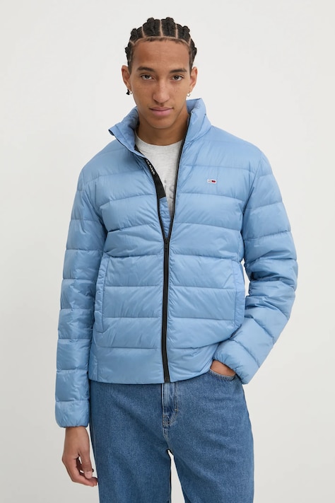 Péřová bunda Tommy Jeans pánská, modrá barva, přechodná, DM0DM20658