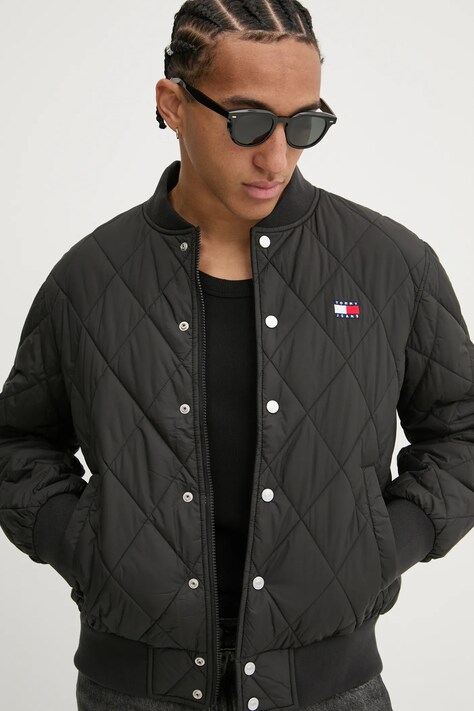 Tommy Jeans geaca bomber barbati, culoarea negru, de tranzitie, DM0DM20699