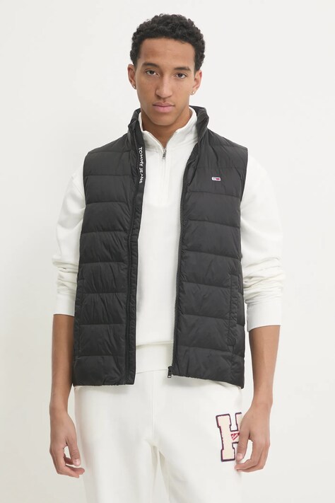 Tommy Jeans vesta de puf barbati, culoarea negru, de tranzitie, DM0DM20663