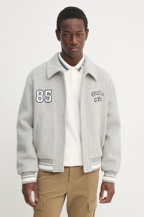 Tommy Jeans geaca barbati, culoarea gri, de tranzitie, DM0DM21119