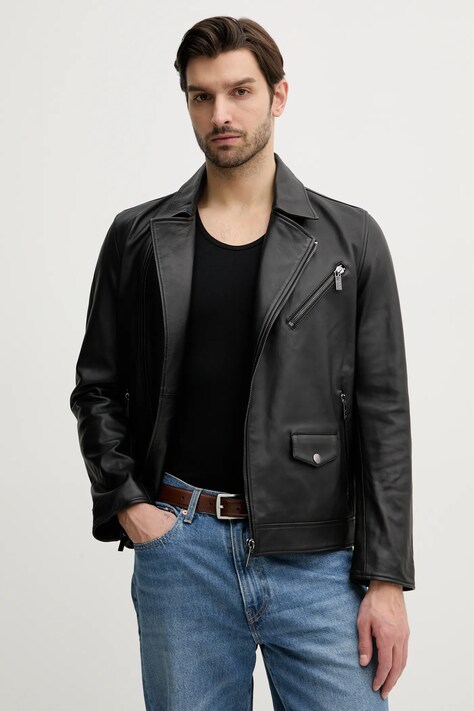 Karl Lagerfeld geaca ramones de piele culoarea negru, de tranzitie, 551420.555082