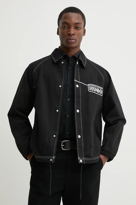 Памучно яке Hugo Blue в черно преходен модел с уголемена кройка 50532069