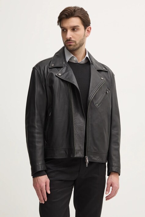 Kožený křivák Boss Orange pánská, černá barva, přechodná, 50530258