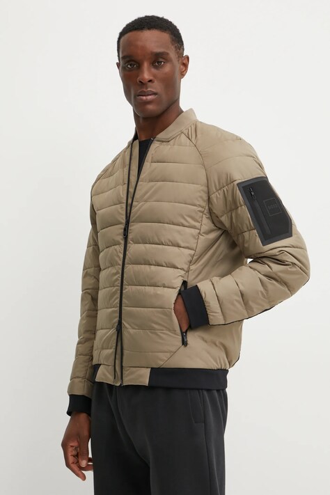 BOSS Green geaca bomber culoarea bej, de tranzitie, 50529693