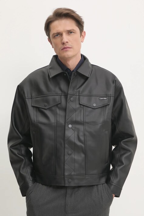 Jakna Calvin Klein Jeans za muškarce, boja: crna, za prijelazno razdoblje, oversize, J30J327030