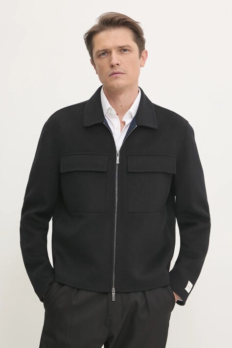 Calvin Klein jachetă de cămașă din lână culoarea negru, de tranziție, K10K113955