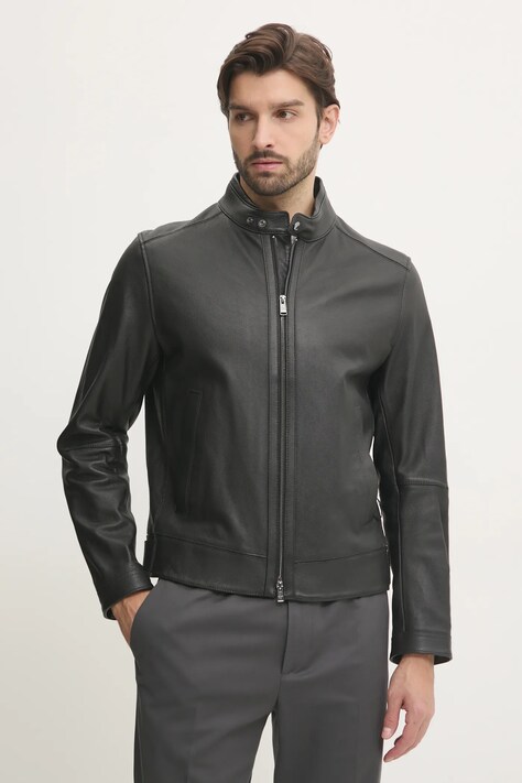 BOSS geaca de piele barbati, culoarea negru, de tranzitie, 50532475
