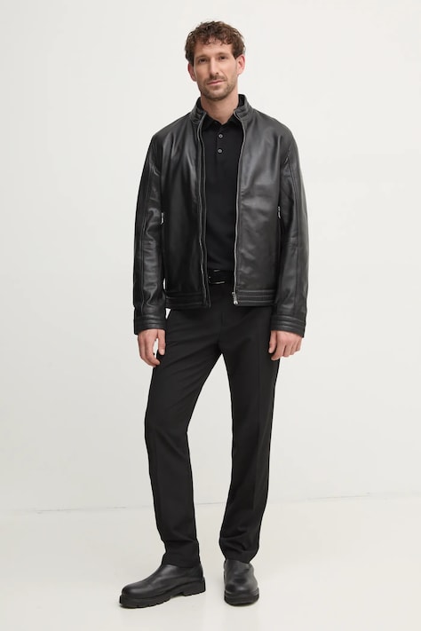 Kožna jakna Joop! za muškarce, boja: crna, za prijelazno razdoblje, 80000718 2620019