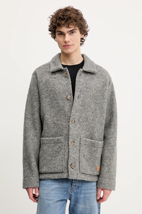 A.P.C. kurtka koszulowa wełniana veste thais kolor szary przejściowa oversize WOAQS.M02912