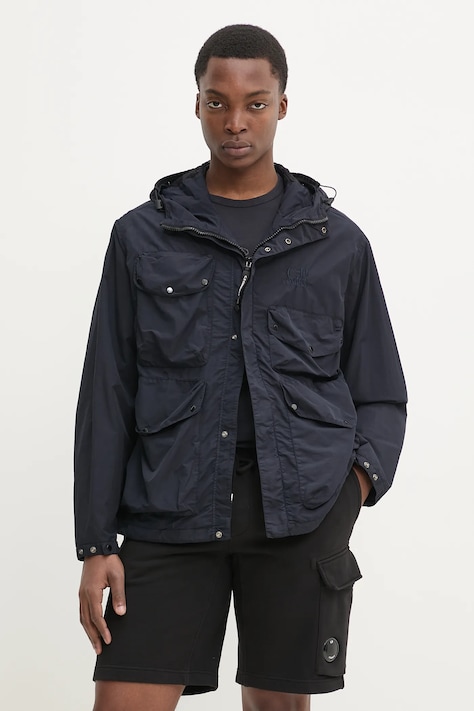 Bunda C.P. Company tmavomodrá farba, prechodná, oversize, 18CMOW050A005991G