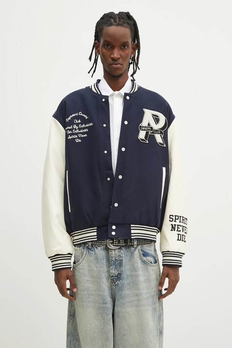 Vunena bomber jakna Represent Owners Club Varsity Jacket boja: tamno plava, za prijelazno razdoblje, oversize, MLM100231.11