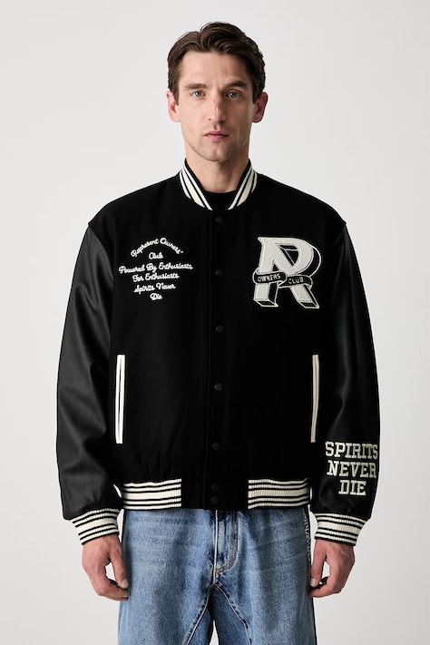 Owners Club Varsity Jacket geacă bomber cu amestec de lână pentru bărbați neagră MLM100231.01