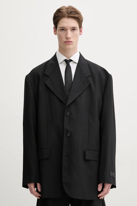 Μάλλινο σακάκι MM6 Maison Margiela ανδρικό, χρώμα: μαύρο, SH0BN0011