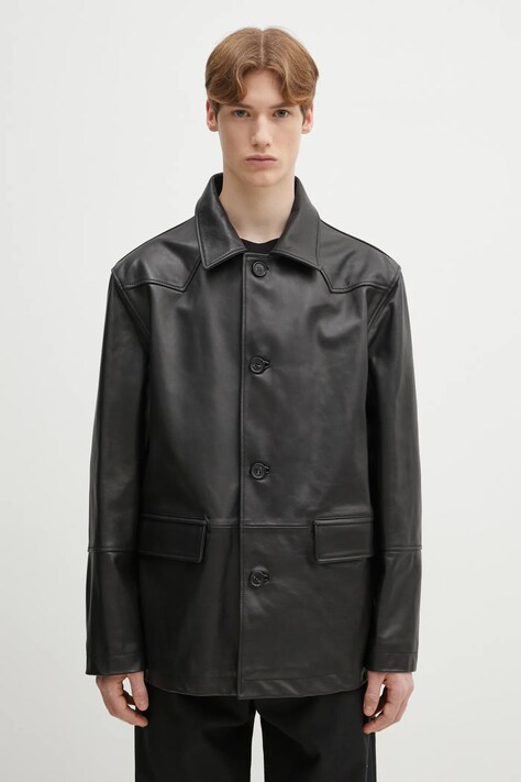 Шкіряна куртка MM6 Maison Margiela колір чорний перехідна SH0AM0045