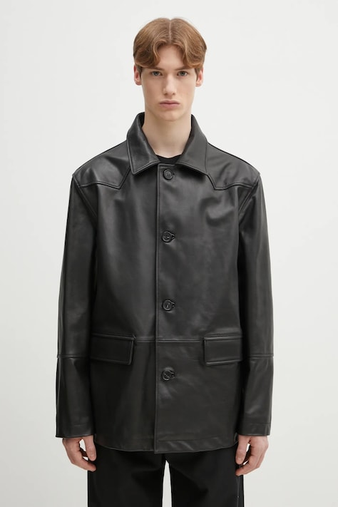 Кожаная куртка MM6 Maison Margiela цвет чёрный переходная SH0AM0045