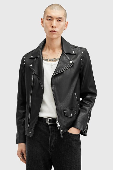 AllSaints geacă de piele CROW bărbați, culoarea negru, de tranziție, M053LB