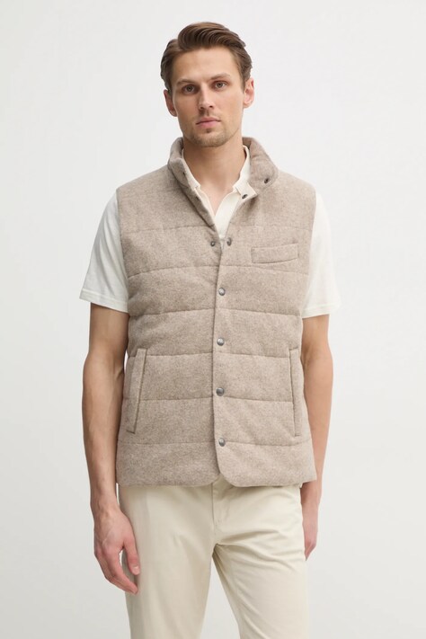 Hackett London vestă din bumbac culoarea bej, de tranzitie, HM403267
