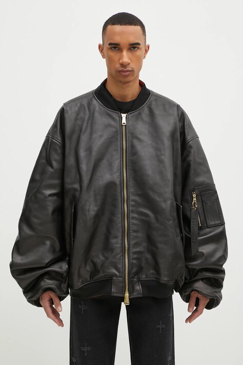 Jakna VETEMENTS Oversized Leather Bomber za muškarce, boja: crna, za prijelazno razdoblje, UA66JA200B