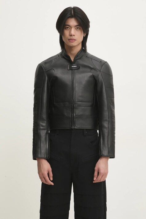 VETEMENTS leather jacket Racing Logo men's black color UA66JA210B