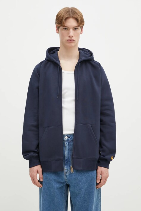 Mikina Carhartt WIP Hooded Chase Jacket pánská, tmavomodrá barva, s kapucí, hladká, I033664.2MZXX