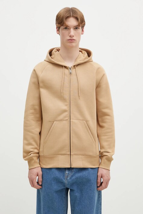 Mikina Carhartt WIP Hooded Chase Jacket pánská, béžová barva, s kapucí, hladká, I033664.2N1XX