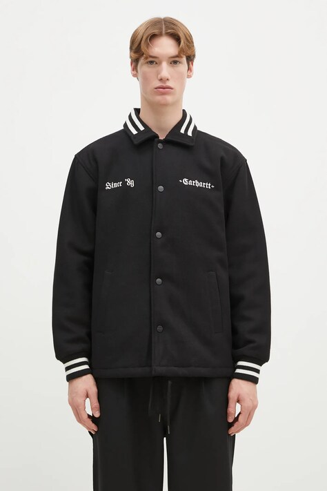 Jakna s dodatkom vune Carhartt WIP Wool Coach Jacket boja: crna, za prijelazno razdoblje, I034386.K02XX