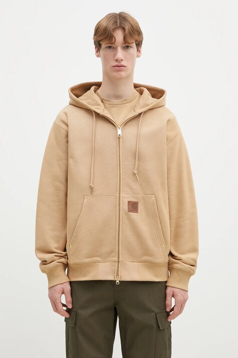 Dukserica Carhartt WIP Hooded Eldon Sweat Jacket za muškarce, boja: bež, s kapuljačom, bez uzorka, I034428.07EXX